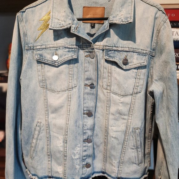 SANCTUARY Distressed & Embroidered Storm Cloud Denim Jacket - Picture 3 of 8